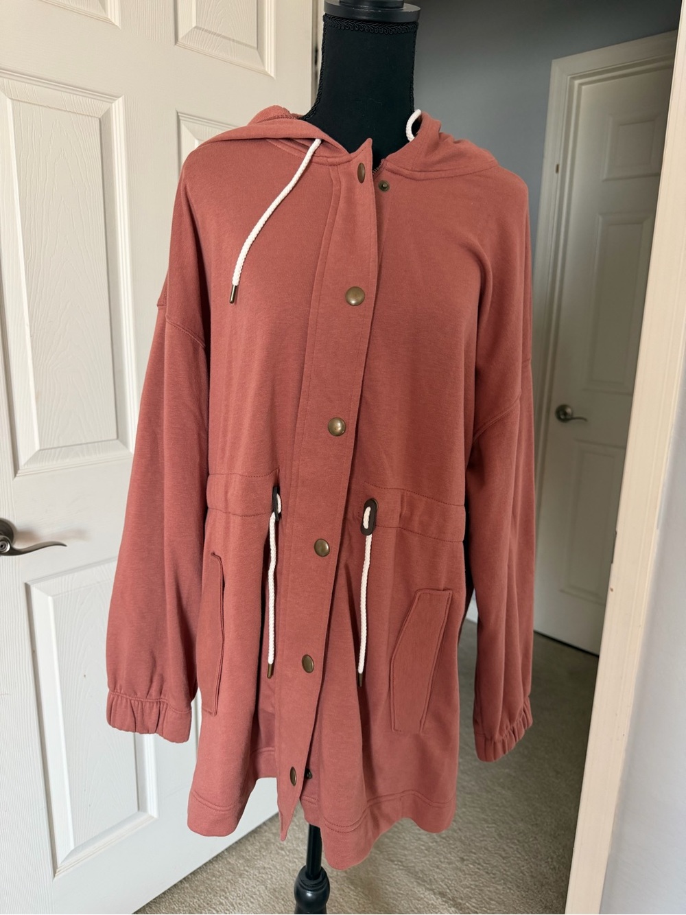 Rust Pink Hooded Snap-Front Jacket